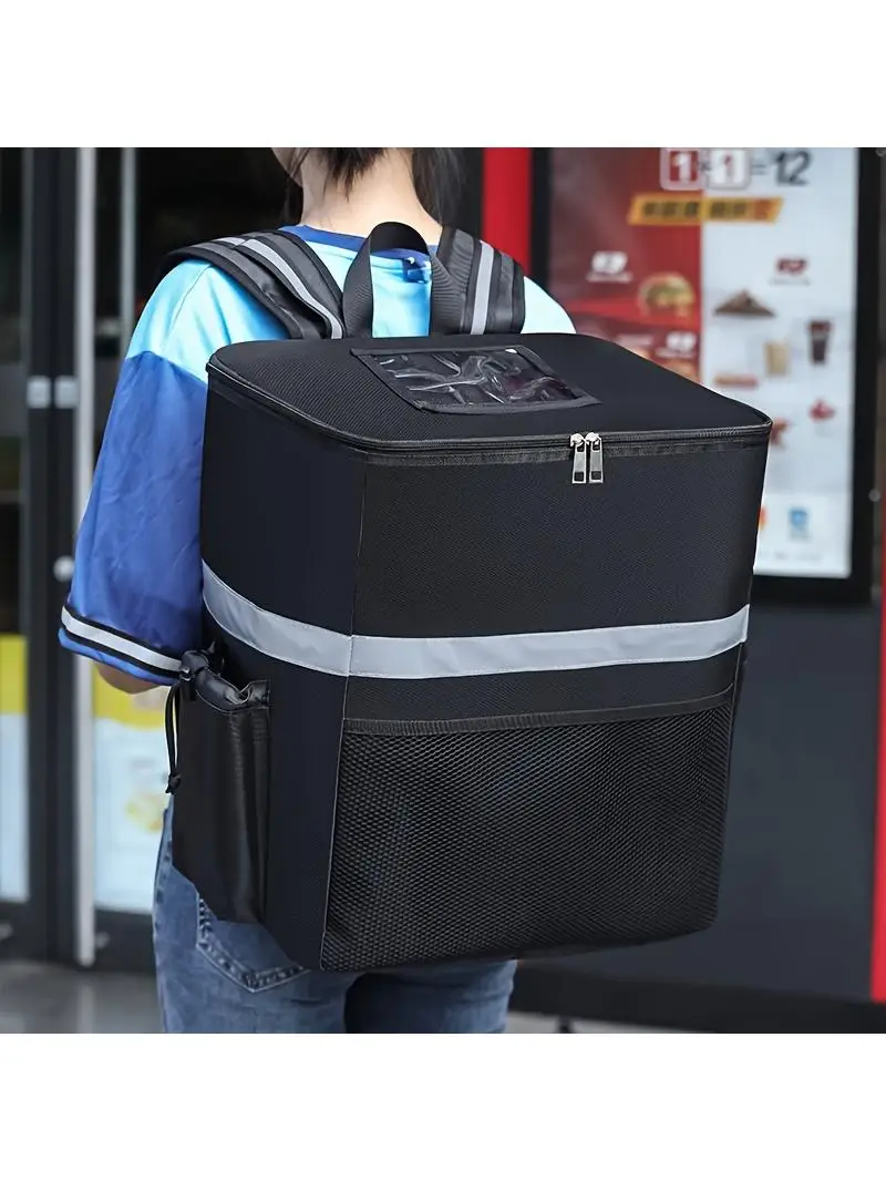 AliExpress NONE Thermal Insulated Bicycle Food Delivery Backpack - Large Capacity Hot & Cold Retention PP Oxford Rucksack with Reflective Strips