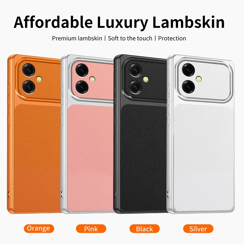 Funda Protectora para Teléfono A07 Fashion Lychee Naranja Rosa Plateado Blanco Negro con Protección de Lente para Samsung Galaxy A07 2025 5G
