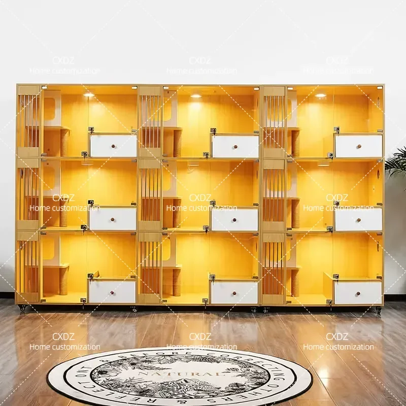 Solid Wood Cat Cage Villa Pet Breeding Box Display Cabinet Multi Layer Cat House Indoor Pet Kennel Furniture for Cats