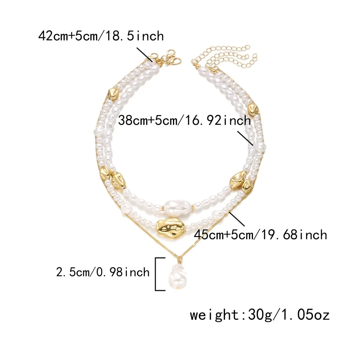 Minimalistische barocke unregelmäßige Imitationsperlen-CCB-Perlen-Anhänger-Halskette für Damen und Herren, mehrschichtige Perlen-Halskette, stapelbarer Choker-Schmuck – Detail 26