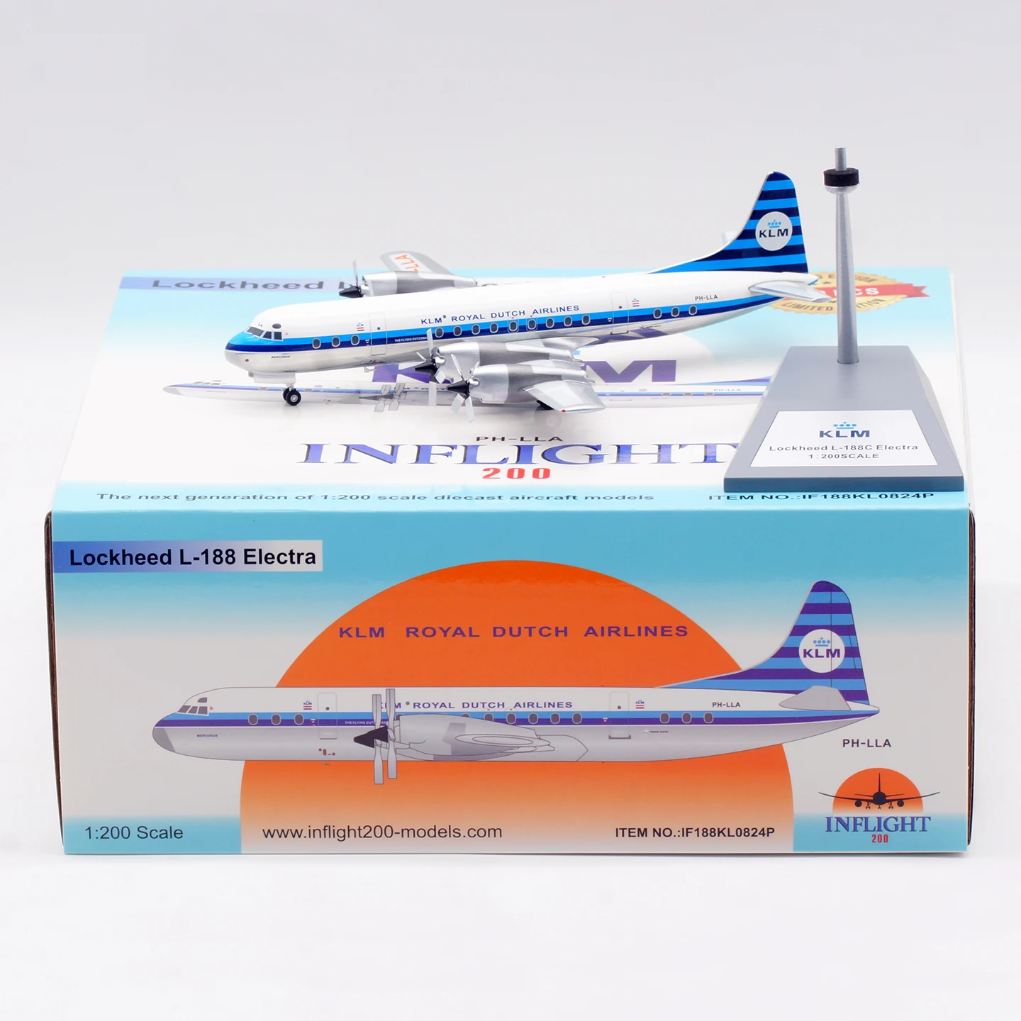 IF188KL0824P Alloy Collectible Plane Gift INFLIGHT 1:200 Royal Dutch Airlines Lockheed L-188 Diecast Aircraft Model PH-LLA