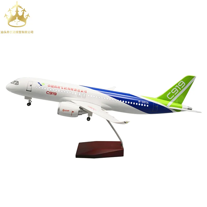 COMAC C919 Modello di aereo per aviazione civile in scala 1:82 da 47 cm con controllo del suono e luci del carrello di atterraggio per collezionisti e hobbisti