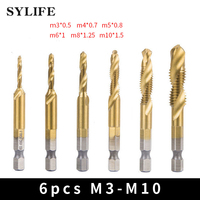 6Pcs M3 M4 M5 M6 M8 M10 Tap Drill Bit Set Hex Shank Titanium Plated HSS Screw Thread Bit Screw Machine Compound Tap  Hand Tools