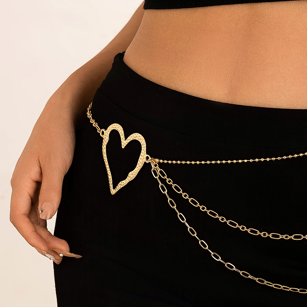 IngeSight.Z Classic Metal Multilayer Belly Chains For Women Hollow Gold Color Love Heart Beach Bikini Waist Body Chain Jewelry