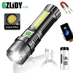 XHP70.2 LED 손전등, USB 충전식 COB 토치, 방수 줌 랜턴, 전원 디스플레이, 슈퍼 브라이트 26650 라이트, 강력한 플래시라이트