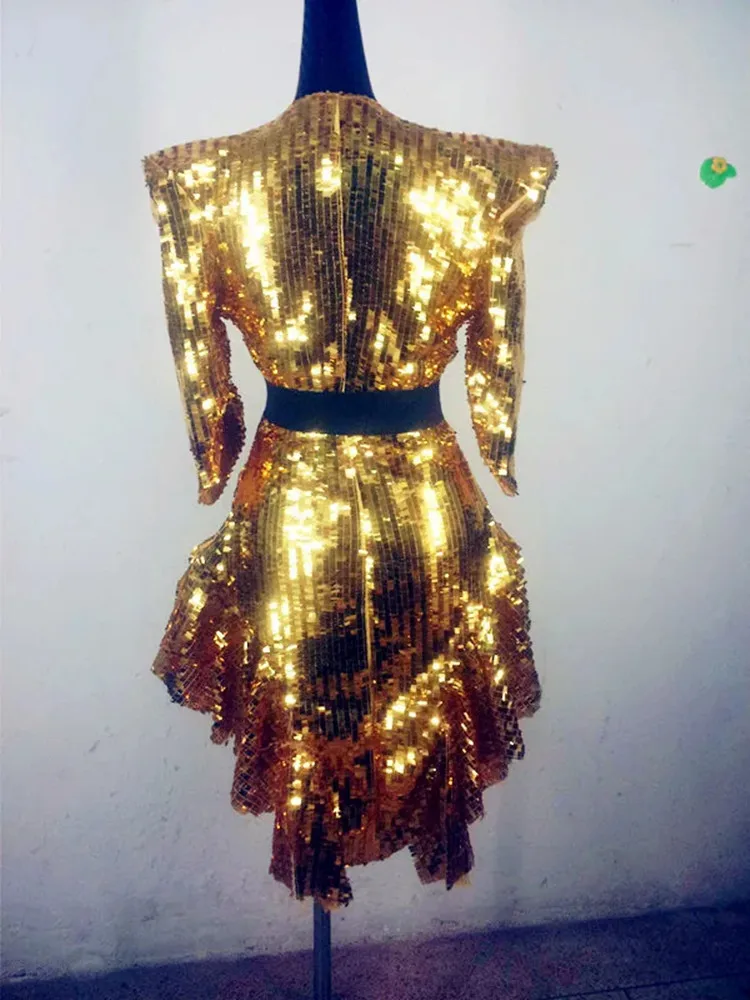 Gold Silver Sequins Swallow-tailed Jacket Women Magician Jazz Dance Team Tailcoat Sexy Nightclub Party Stage Performance Costume