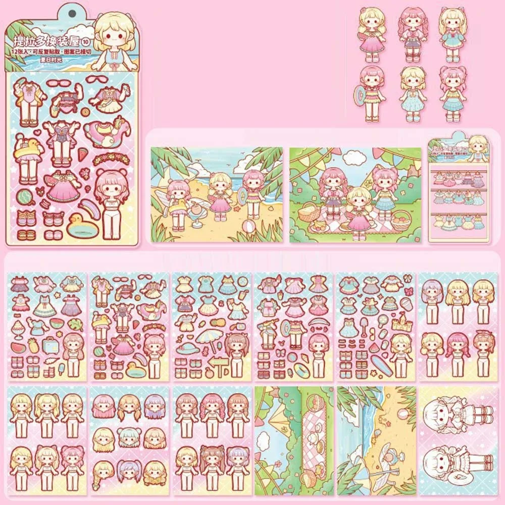 

Multicolor Girls Dress Up Decorative Stickers Daily Wear Papper Changing Clothes Game Stickers Stress Relief Handbook Stickers