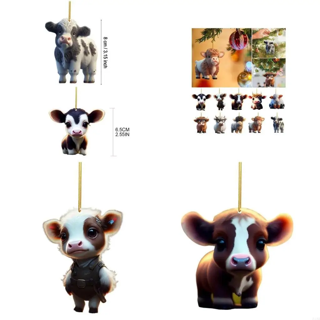 F19B Cartoon Cow Car Pendant Home TreesDecoration Car Hanging Decor Accessories Christmas TreesOrnament Home Decors Gift