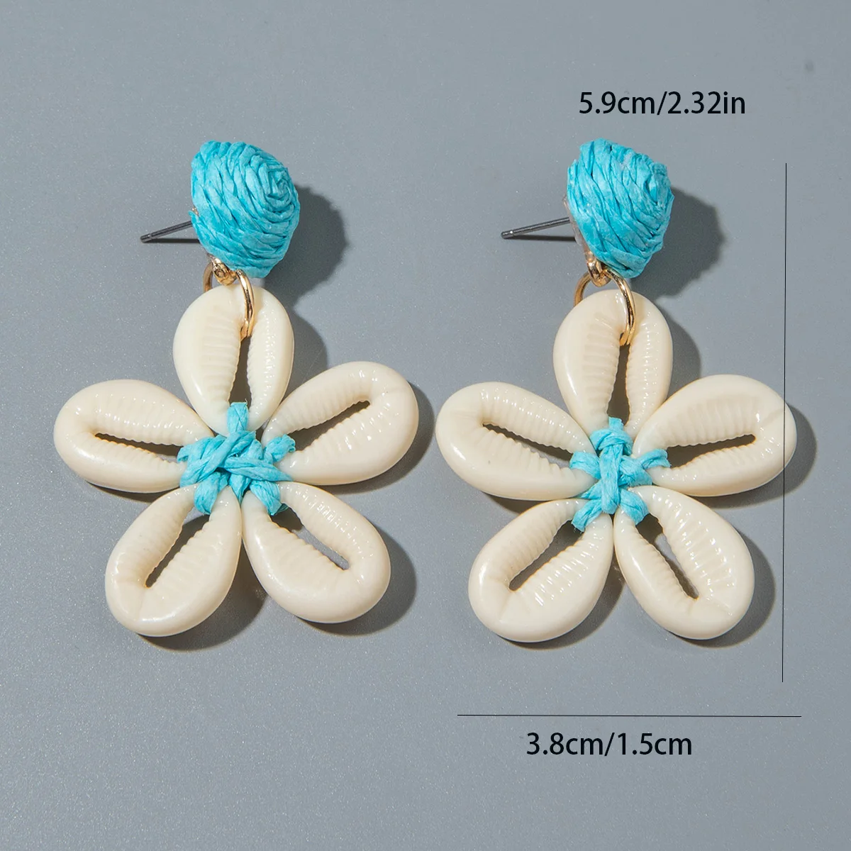 Tocona Bohemian Blue Lafite Grass Earrings Acrylic Shell Pendant Jewelry Suitable for Women's Summer Beach Vacation Gifts