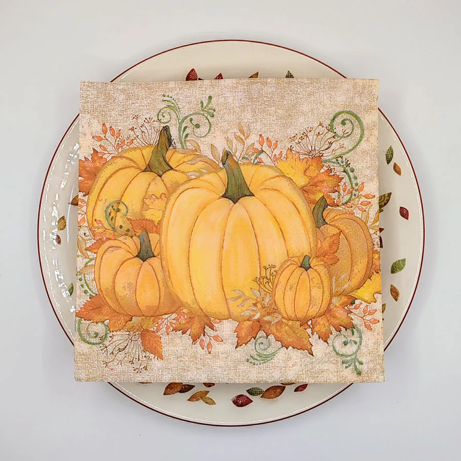 20 33 * 33cm 2Ply Pumpkin Printed Napkins Thanksgiving Halloween Elements Party Decoration Paper DIY Decoupage Paper