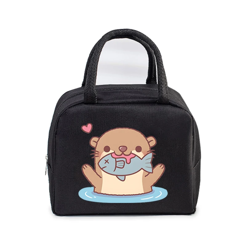 Cute Otter Printing Lunch Bags Women Portable Insulated Tote Bags Cartoon Otter Sloth Graphics Thermal Foods Eco Kids Lunch Bags