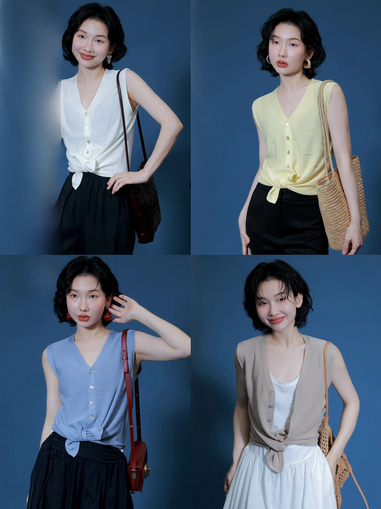 

IVY YANG Летний простой вязаный топ в непринужденном стиле с V-образным вырезом, модный, с открытыми плечами, с перламутровыми пуговицами, женский вязаный жилет