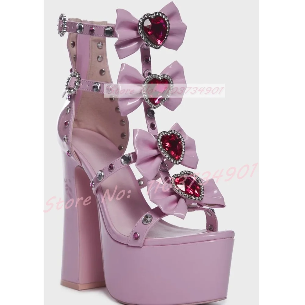 Kristalroze Strik-Knoop Mooie Plateausandalen Dames Met Ritssluiting Hoge Hakken Enkelbandschoenen Rond Neus Party Sweet Lolita Sandalen