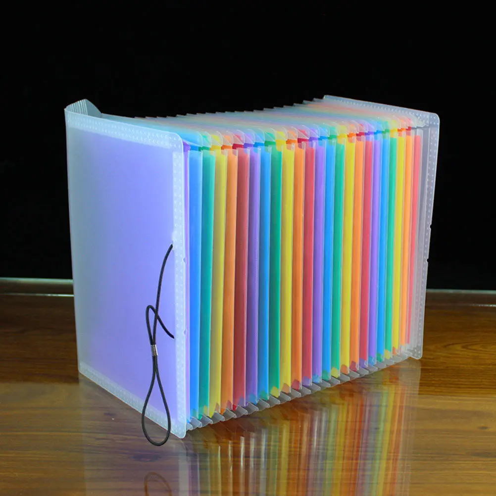 24 Pockets Transparent Rainbow Expanding Document Folder A4 Letter Size Office File Organizer Document Storage