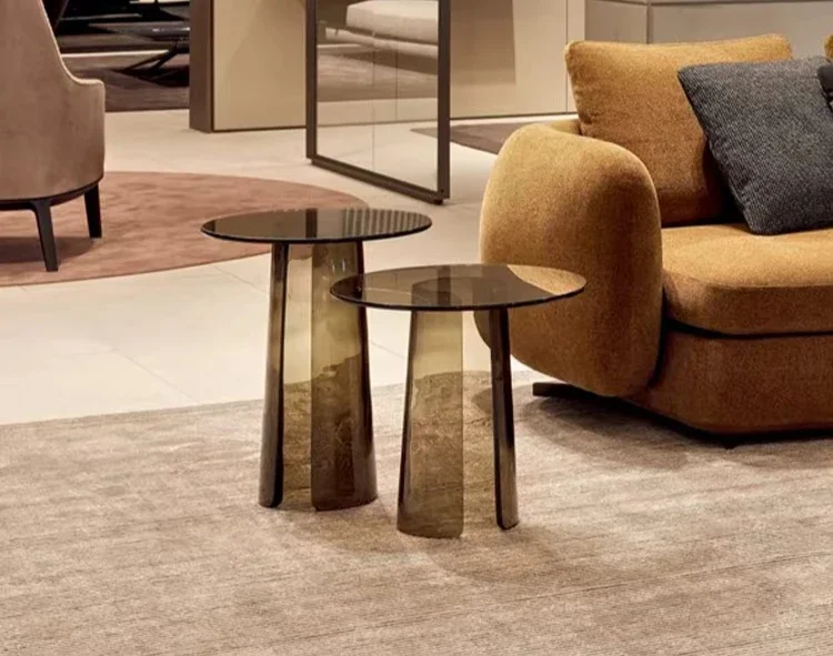 Light luxury creative brown transparent glass edge mobile living room