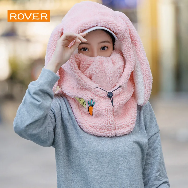 Winter Warm Ski Helmet Cover Comfortable Soft Fleece Skiing Cap Scarf Warmer Cartoon Cute Rabbit Ear Decorative Helmet Cover Hat