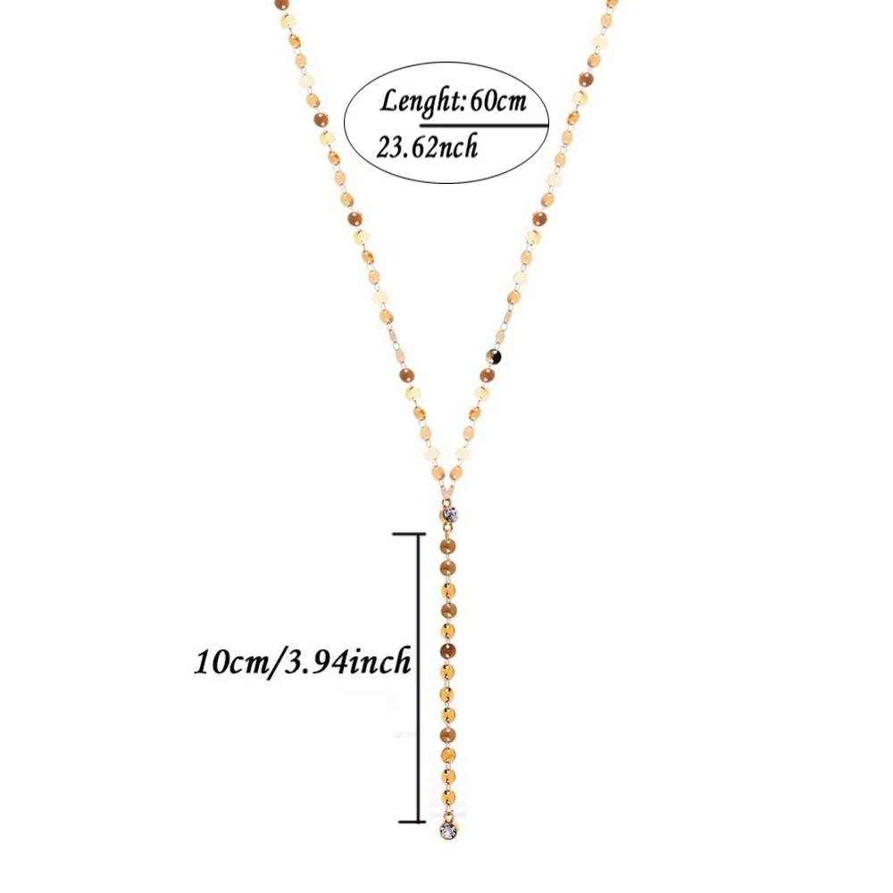 Stainless Steel Sexy Multilayer Sequins Chain Tassel Crystal Pendant  Necklace For Woman Y Shape Disc Choker Necklace