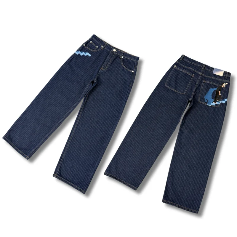 بنطال جينز Derschutze من قماش الدنيم على الهواء خام عالي الجودة مخطط على شكل سحابة للرجال والنساء #1