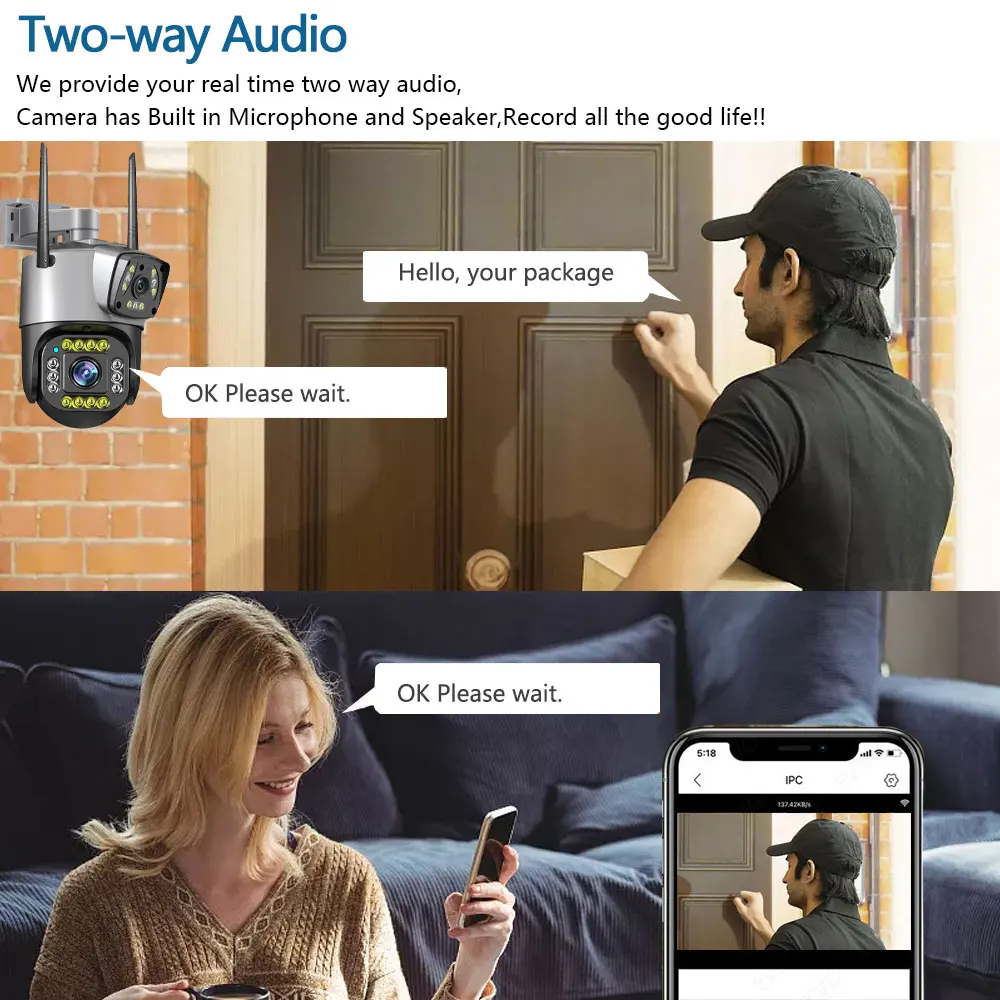 Outdoor 6MP WiFi IP Camera 4G GSM Dual Lens V380 PRO PTZ Surveillance CCTV Color Night Vision Cloud  Security Protection