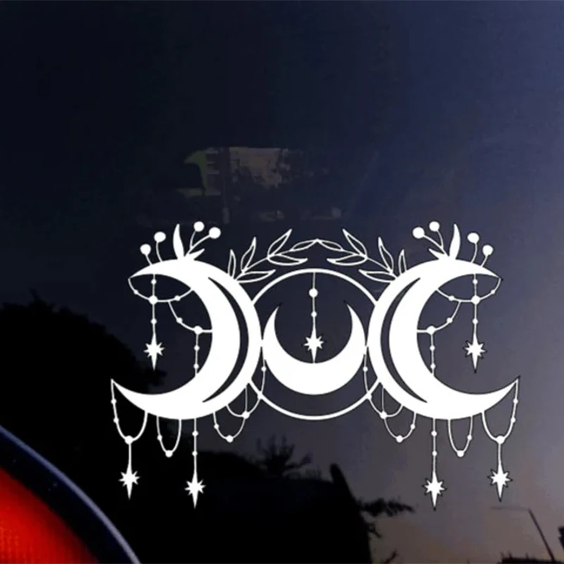 Triple Moon Floral Star Car Sticker Waterproof Vinyl Decal Boho Mystic Witchy Auto Window Decor Vehicle Styling Accessories