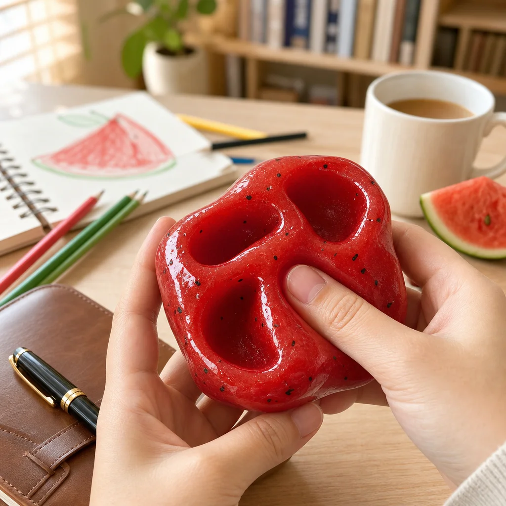 Watermelon Slush Squeeze-Toy TPR Sensory Fidget-Cube with Fast Rebound Granule Fill Mini 6 cm Cube Model Hand Stress Toy for