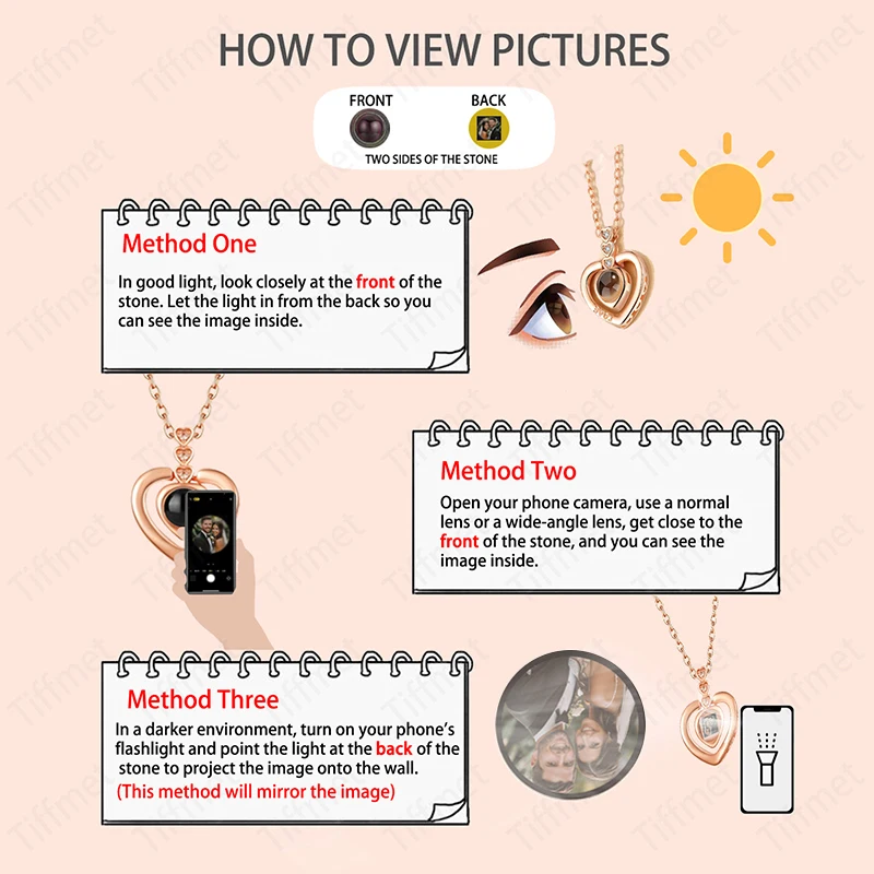 Custom Color Photo Projection Necklace Heart Sunflower Pendant Exquisite Valentine'S Day Mother'S Day Anniversary Romantic Gift - view 6