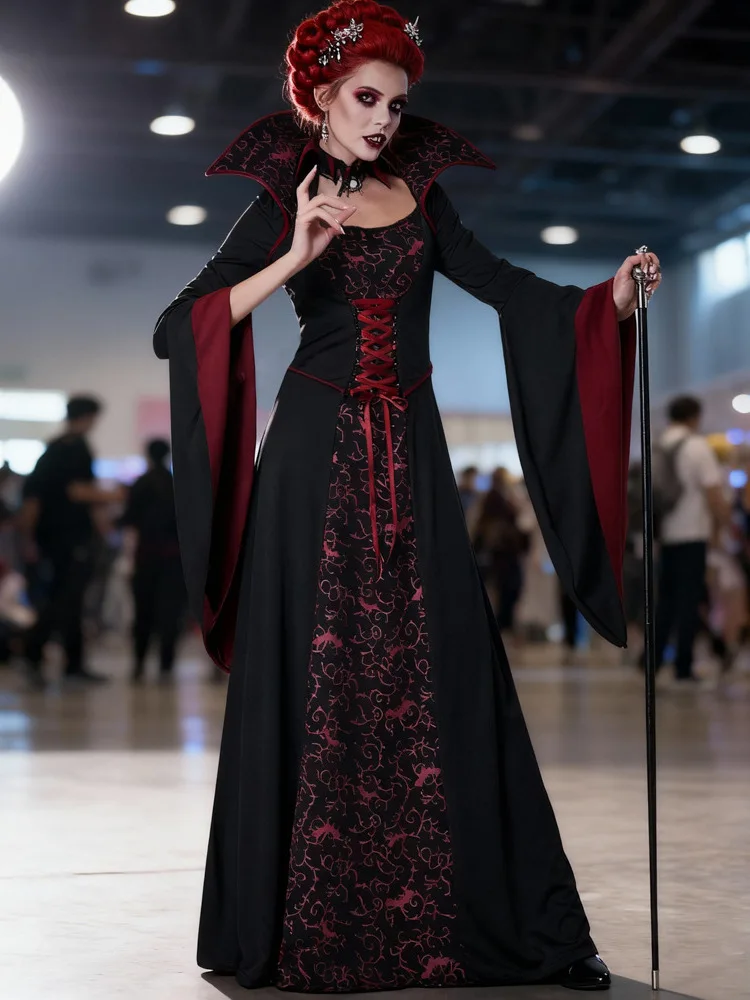 

Gothic Queen Court Long Dr Costume loween k Color Colion Belted Evening Gown Women's Traditional Ethnic Wear