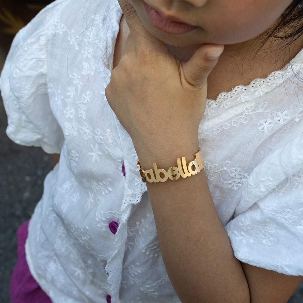 Braccialetto personalizzato con nome personalizzato per bambini, bracciale con targhetta in oro in acciaio inossidabile, il miglior regalo per i