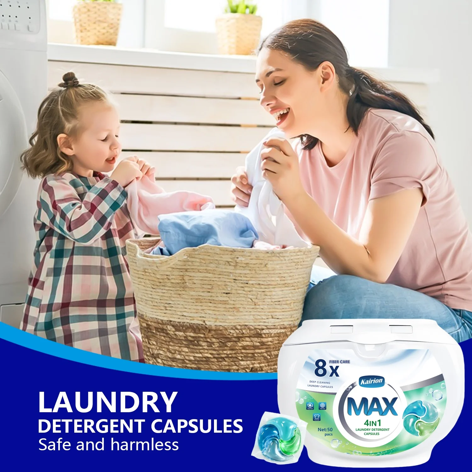 Kairion MAX Version Laundry Capsules 1 Box of 50pcs, Concentrated Formula, Clothing Protection and Color Protection