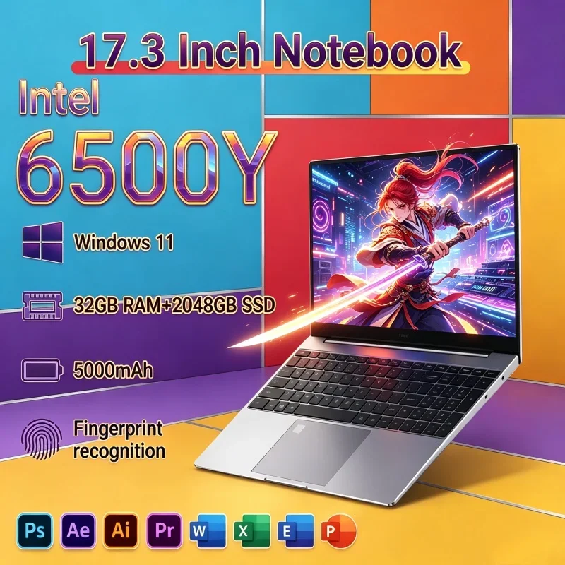New 17.3" Laptop Intel Core 6500Y 32GB RAM 2TB SSD Fingerprint Recognition Polished Notebook PC