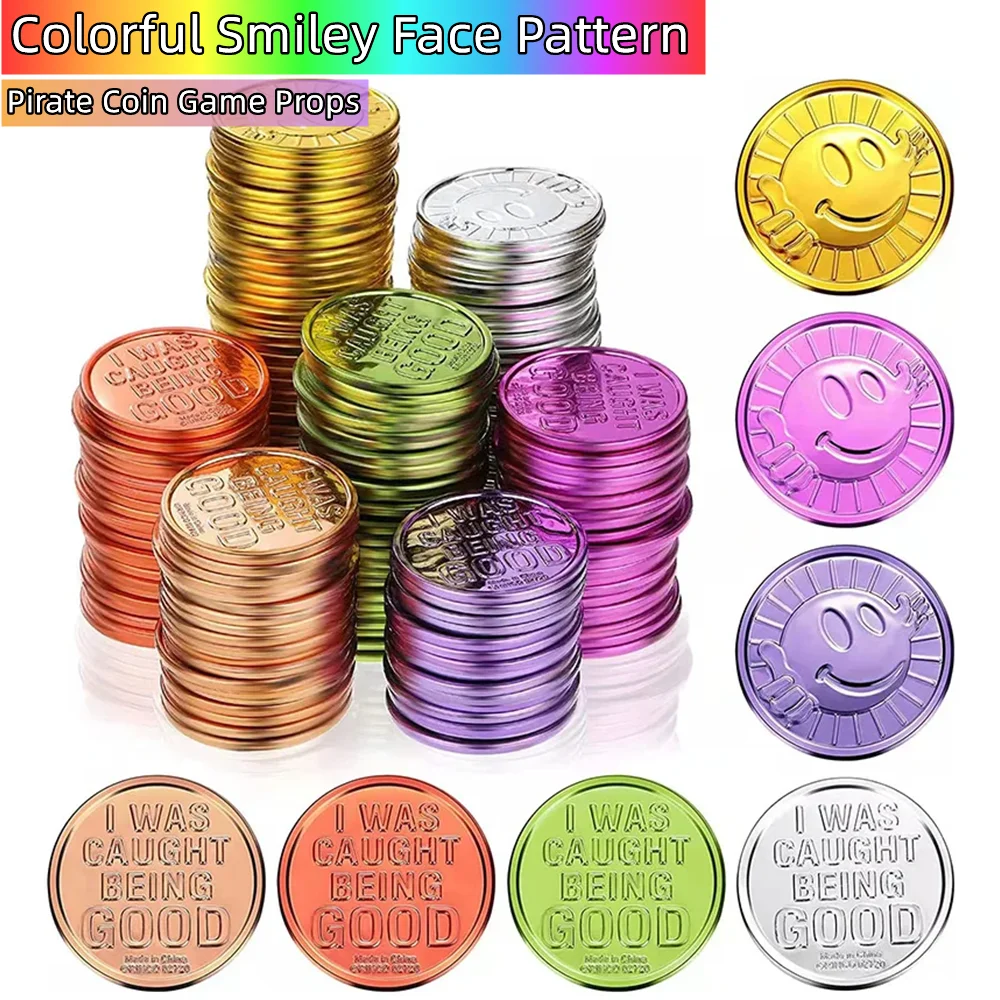 10pcs Smiley Face Pirate Coin Plastic Kids Party Decor Fake Treasure Game Props Party Supplies Birthday Gift Children\'s Toys