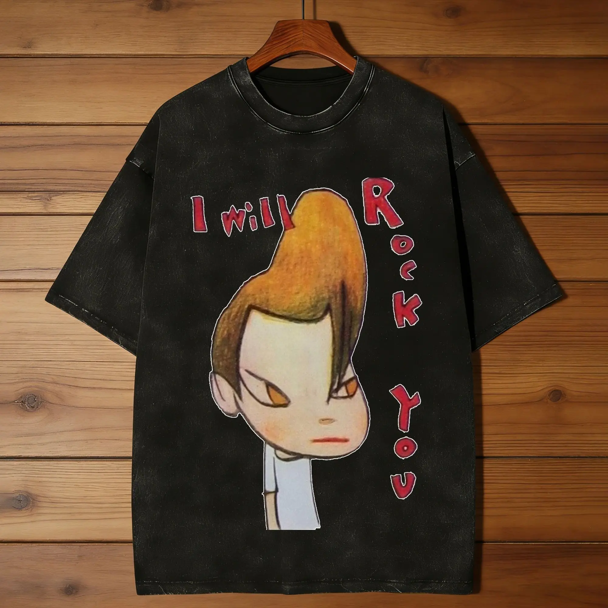 lacma - yoshitomo nara i will rock you T Shirt Summer  Y2K Basic T Shirts Cotton Hip Hop Tshirt For Men Short Sleeve Simple Tees