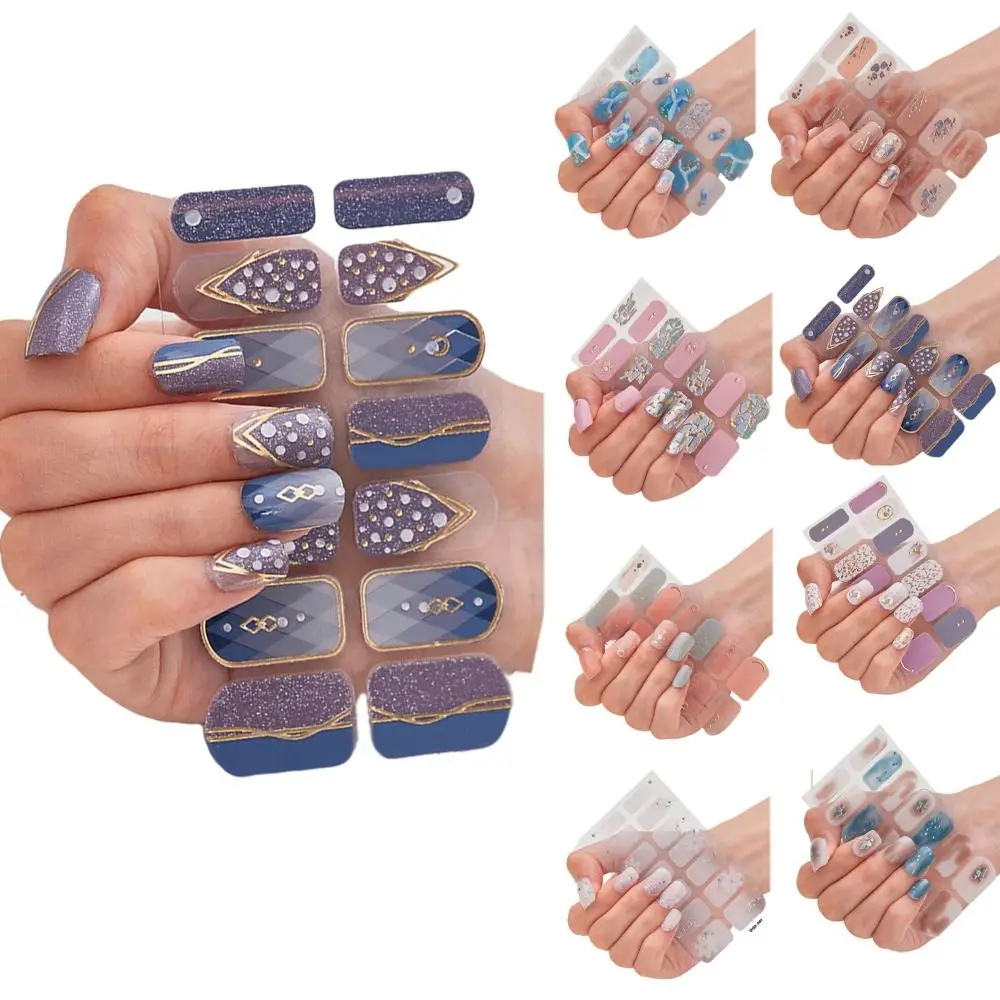 1Sheet/14PCS Strips Gel Nail Stickers Bling Simple Gel Full Nail Wraps Glittering Gel Nail Polish Strips DIY NAil Art Making