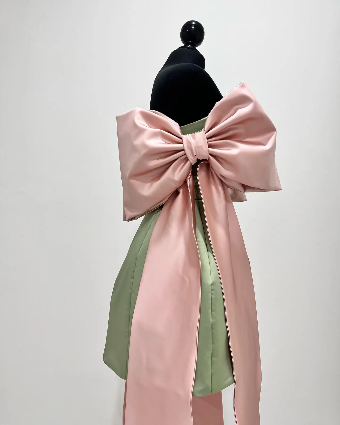 Cute Big Bow Satin Women Mini Maxi Drsses Strapless A-line Short Birthday Party Dress Valentine Day Dresses