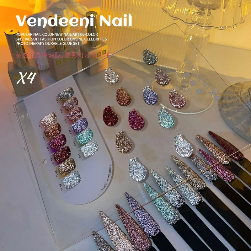 VENDEENI Broken diamond color 12 colors Nail gel set Nail salon 2024 New Hot sale Non-toxic UV gel Nail Art Kit Custom Wholesale