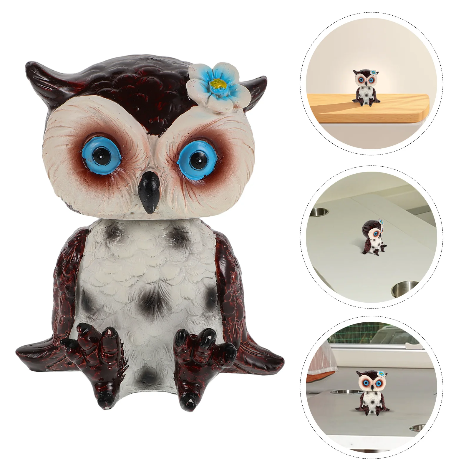 

Cute Cartoon Owl Bobblehead Resin Home Decor Craft Small Desktop Ornament Indoor Office Living Room Car Interior Household