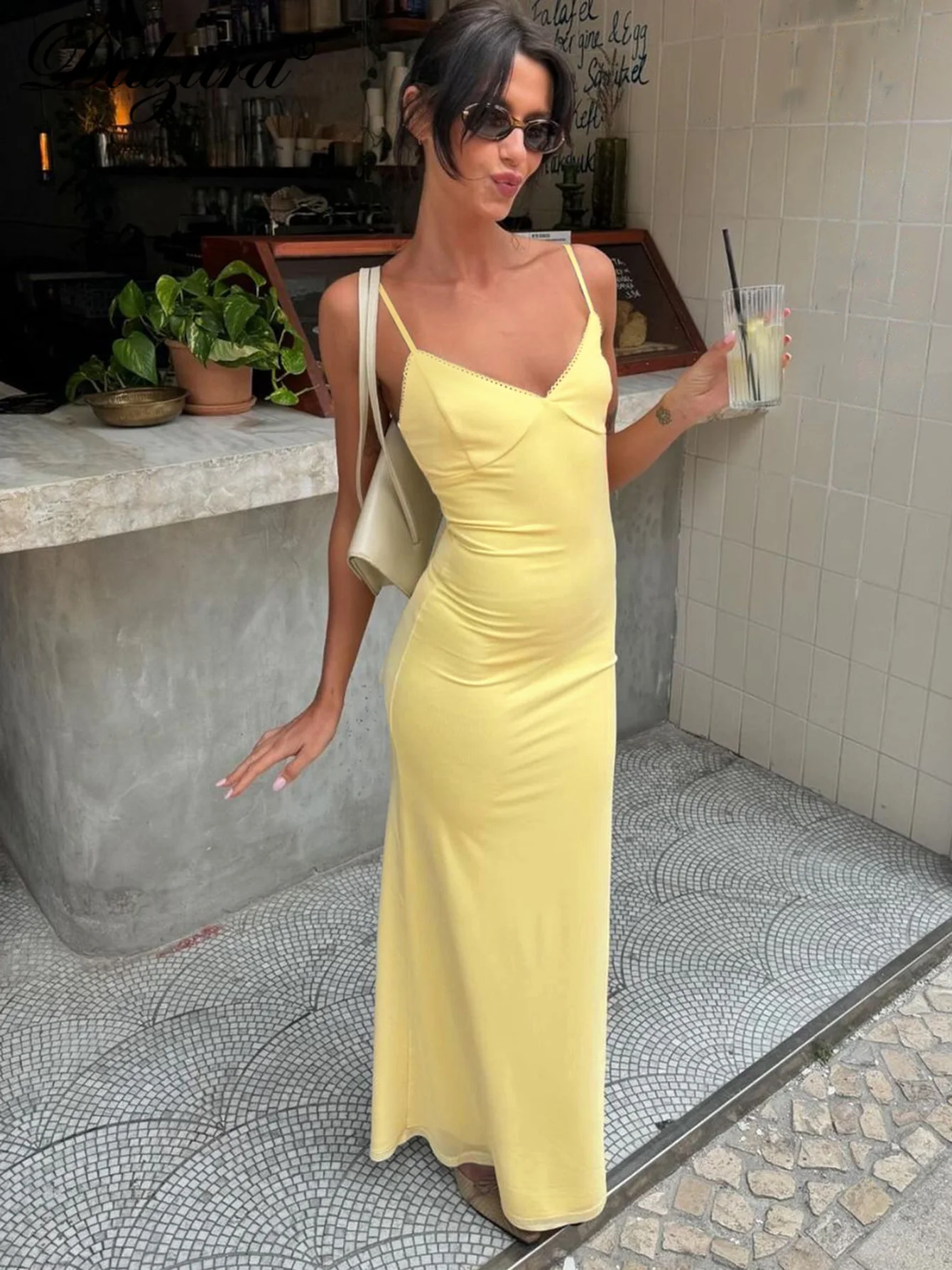 Dulzura sans manches dos nu moulante maille Cami robe Maxi femmes solide Sexy décontracté robe longue fête Club rue vêtements d'été