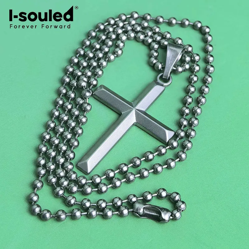 3.0mm/4.0mm pure titanium bead necklace with sandblasted cut pendant