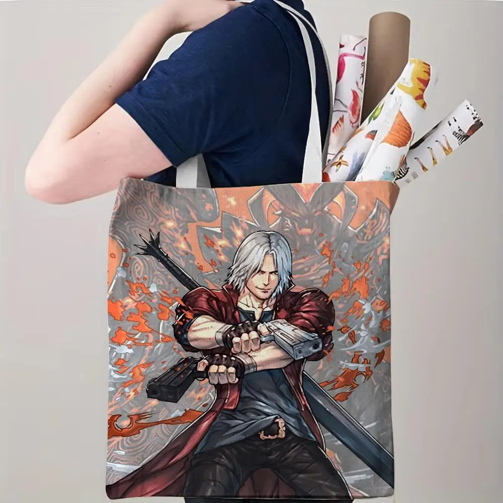 D-Devil May C-Cry Storage Bags Canvas Double-Sided Print Beach Bag Durable Handbag Shoulder Travel Bag Gift