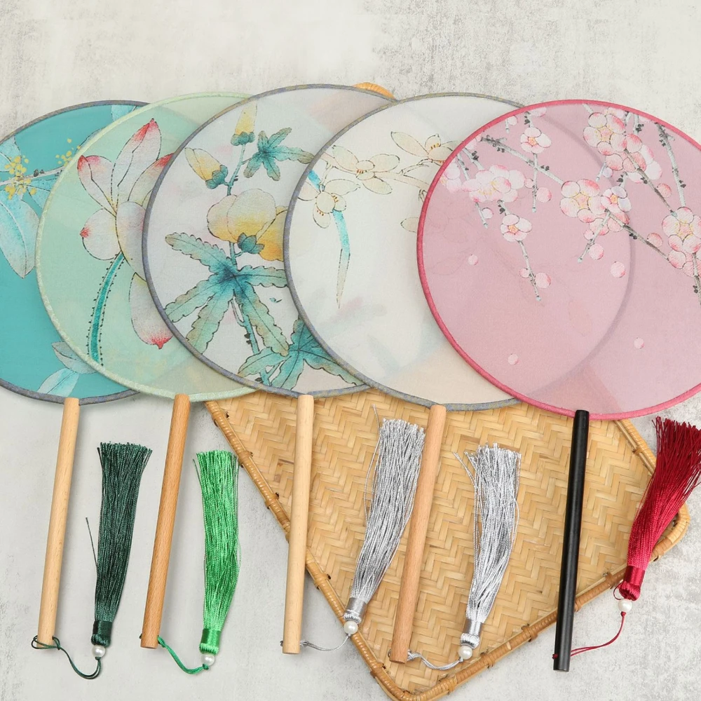 Ancient Style Translucent Group Fan Women Classical Hanfu Dance Palace Medium Long Handle Bamboo Blank DIY Wholesale