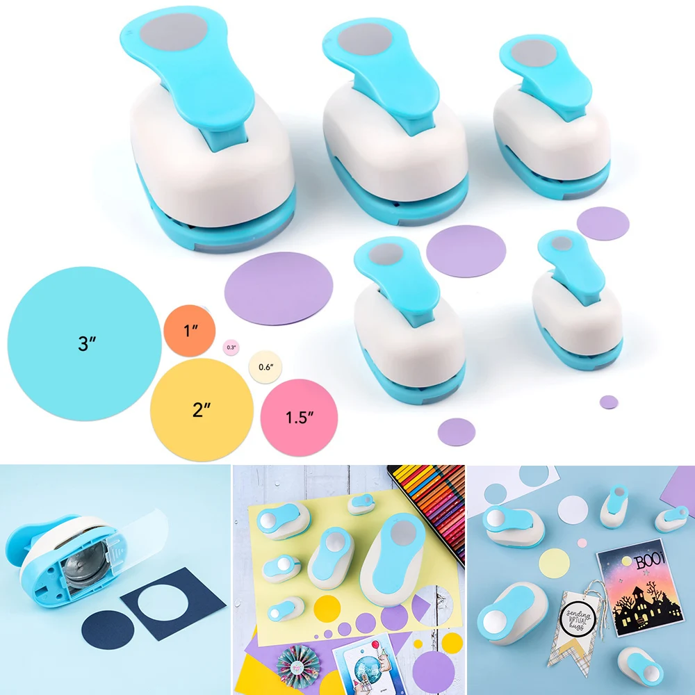 

5pcs/set Circle Paper Punch 0.3/0.6/1/1.5/2/3"" Precision-Cut Circle Shape Lever Action Craft Punches for Paper Craft Scrapbook