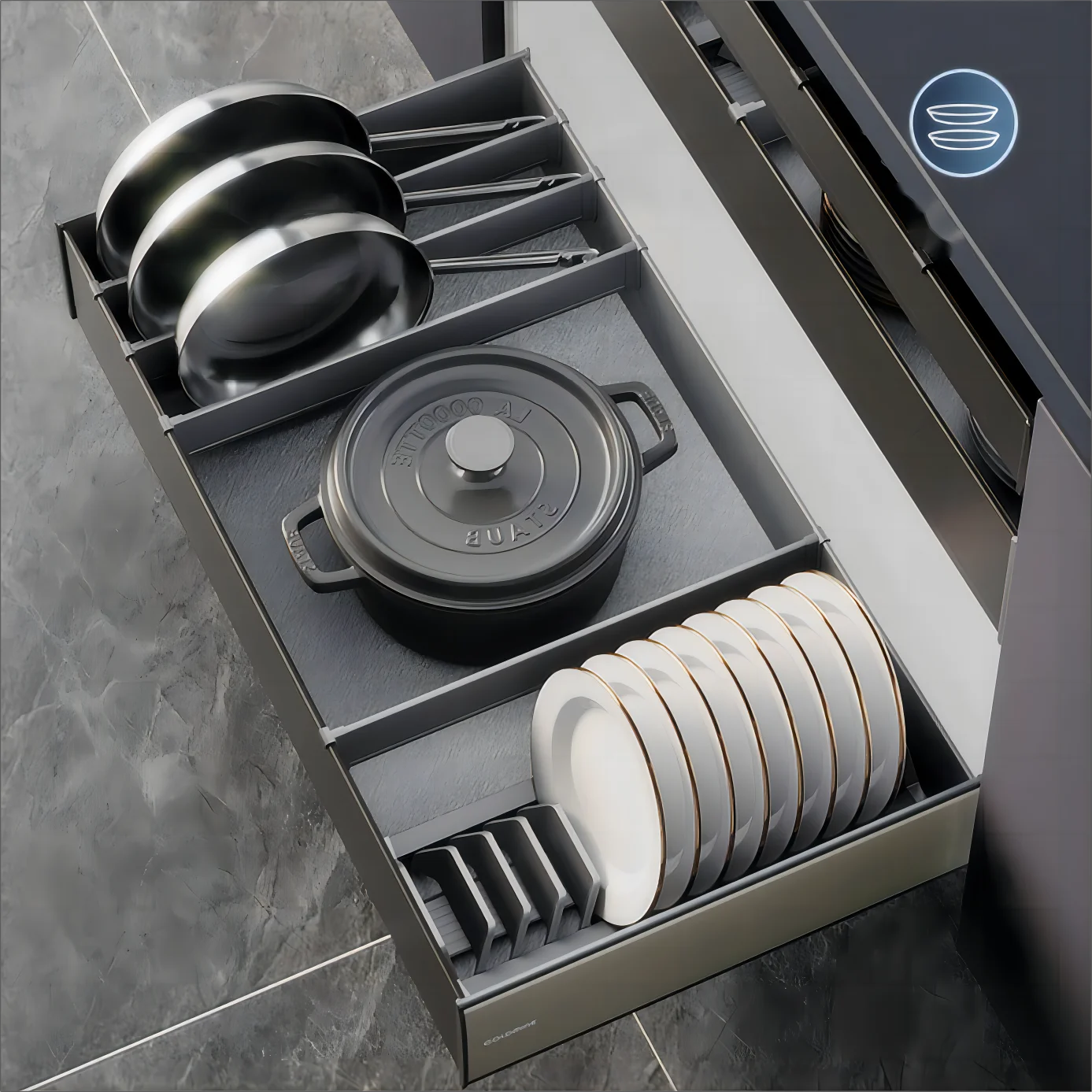 

3-story high-end elegant kitchen double-layer dish storage basket kitchen cabinet pull out drawer basket