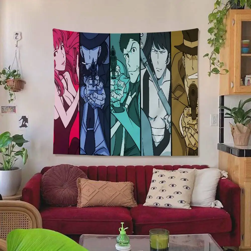 Japanese Anime Lupin The Third Printed Large Wall Tapestry Hanging Tarot Hippie Wall Rugs Dorm Cheap Hippie Wall Hanging