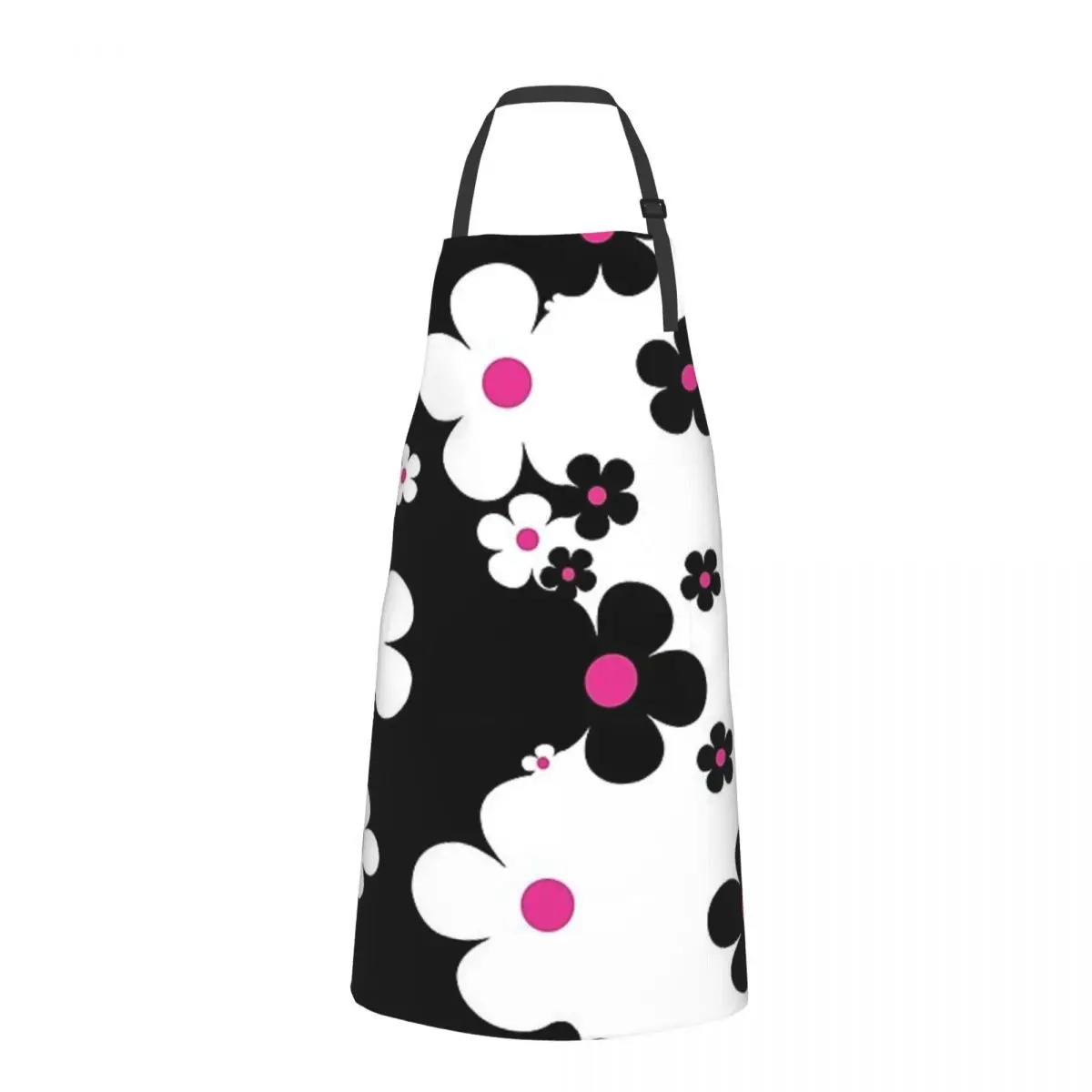 Flowers In Black, White And Pink Adult Waterproof Apron with Pockets - Easy-Care, Stain-Resistant Apron for Cooking, Baking