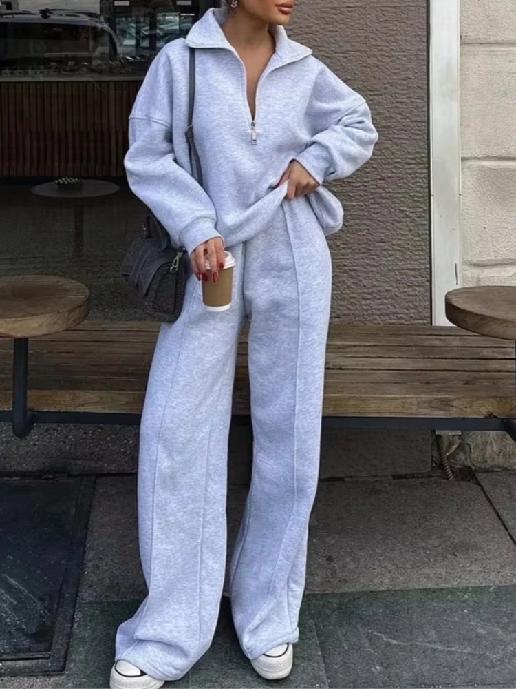 Women's Clothing Solid Color Pullover Long Sleeves Winter Casual New in Matching Sets 2 Pieces Set Woman Two Piece Outfits