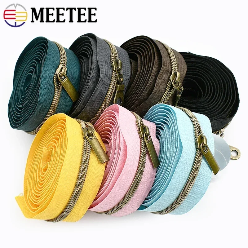 

1-10M 5# Bronze Nylon Zippers + Slider Coat Clothes Zip Tape By Meter Bag Shoes Zipper Closure Repair Kit DIY Sewing Accessories