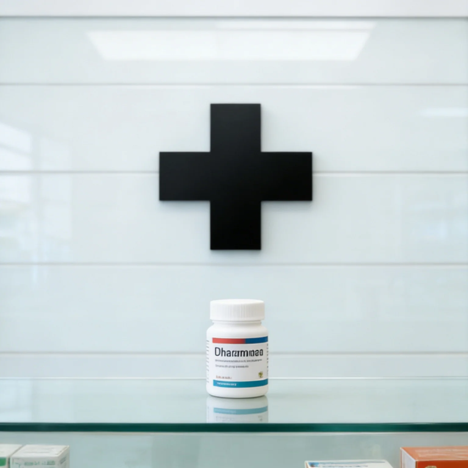 Medical Cross Sign - 3D Acrylic Pharmacy Decor, Modern Minimal Self-Adhesive Door Decal