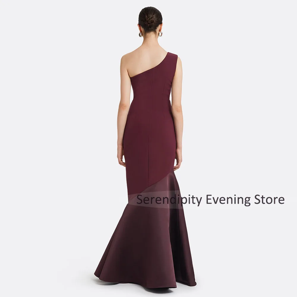 Modern Evening Dress Burgundy One Shoulder Sleeveless Mermaid Evening Gowns for Women Floor Length Trumpet Formal Party Dresses