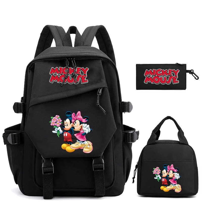 

MINISO 3Pcs/set Mickey Mouse Backpack for Boy Girl Back To School Backpack Teen Student Bookbag with Lunch Bag Leisure Rucksack