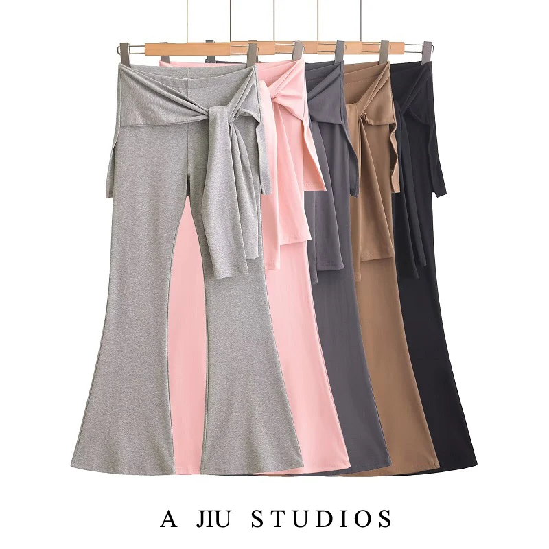 Street Sle Fake Two-Piece Belted Micro Flared Yoga Pants Women's Spicy Girl Long Trousers Slimming Design Casual Pants